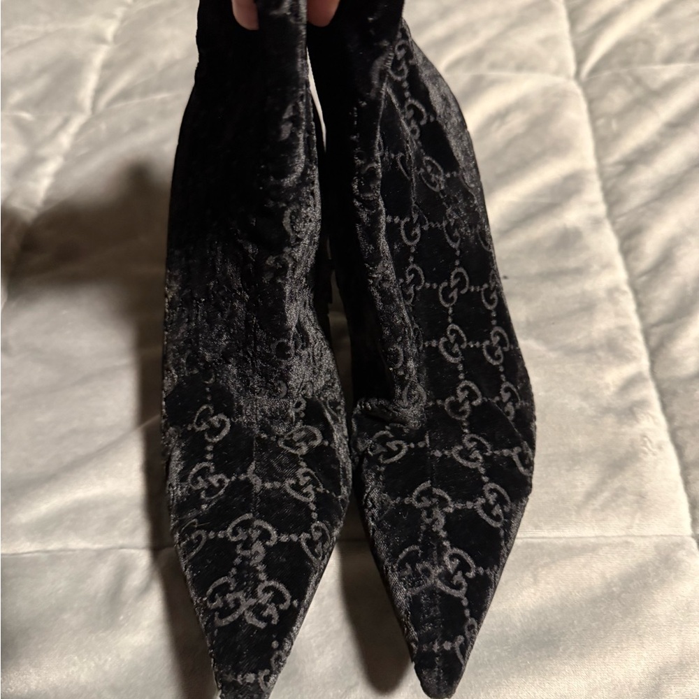 Gucci Black Velvet Ankle Boots
